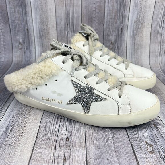 $810 Golden Goose Super-Star Sabot Mule White Leather Shearling Lining Women 39 - Picture 1 of 15